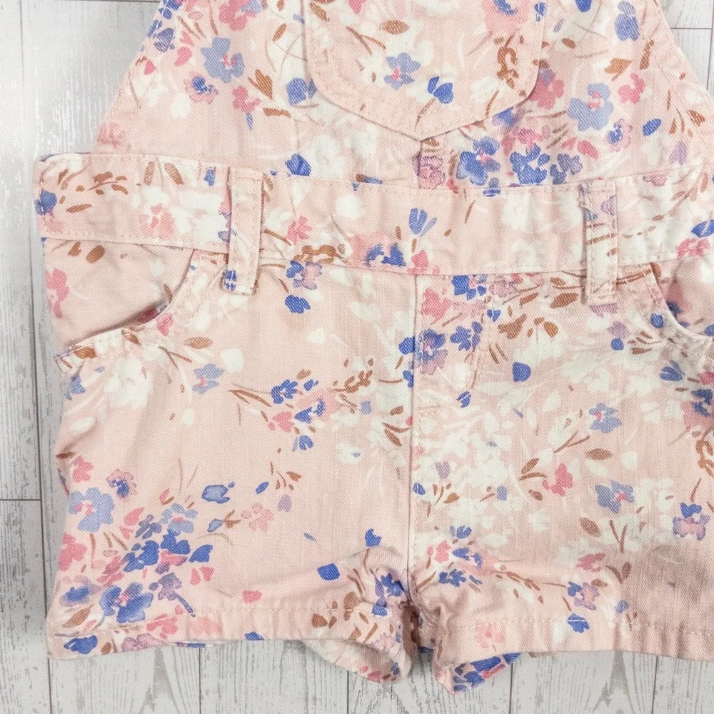 The Children's Place Floral Overall Shorts Girls 18-24M Pink Cotton Cute